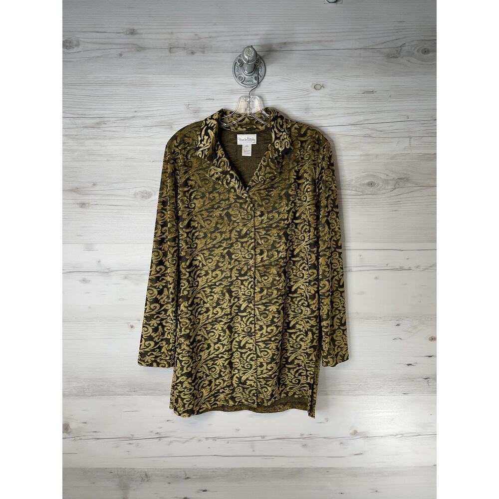 Diane Von Furstenberg Womens Large Black Gold Baroque Jacquard Shirt USA 2286 - Picture 1 of 10